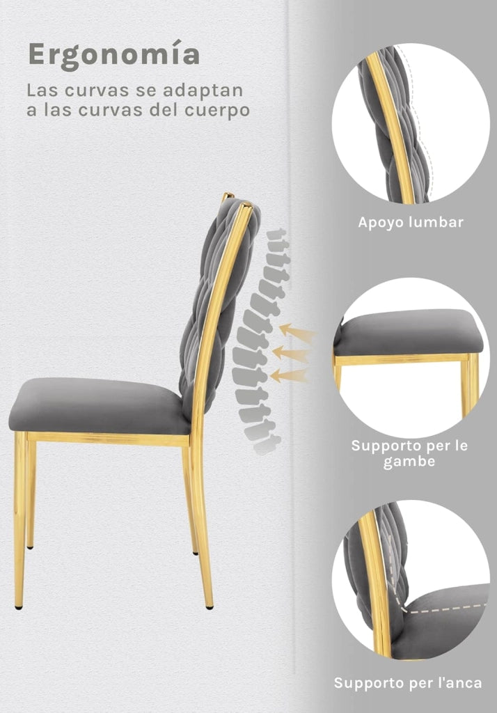 Set di 4 Sedie Sala da Pranzo, Sedie da Cucina in Velluto, Sedie Trasparenti Moderne, Sedie di Design, Schienale Alto Gambe in Metallo, Portata 150 kg, Grigio Scuro EZS71dgr-4