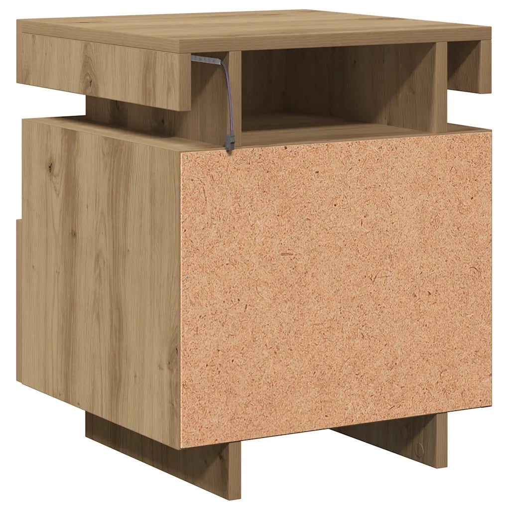 Set di 2 Comodini | Armadio da Notte | Mobiletto da notte con Luci LED Rovere Artigianale 40x39x48,5 cm