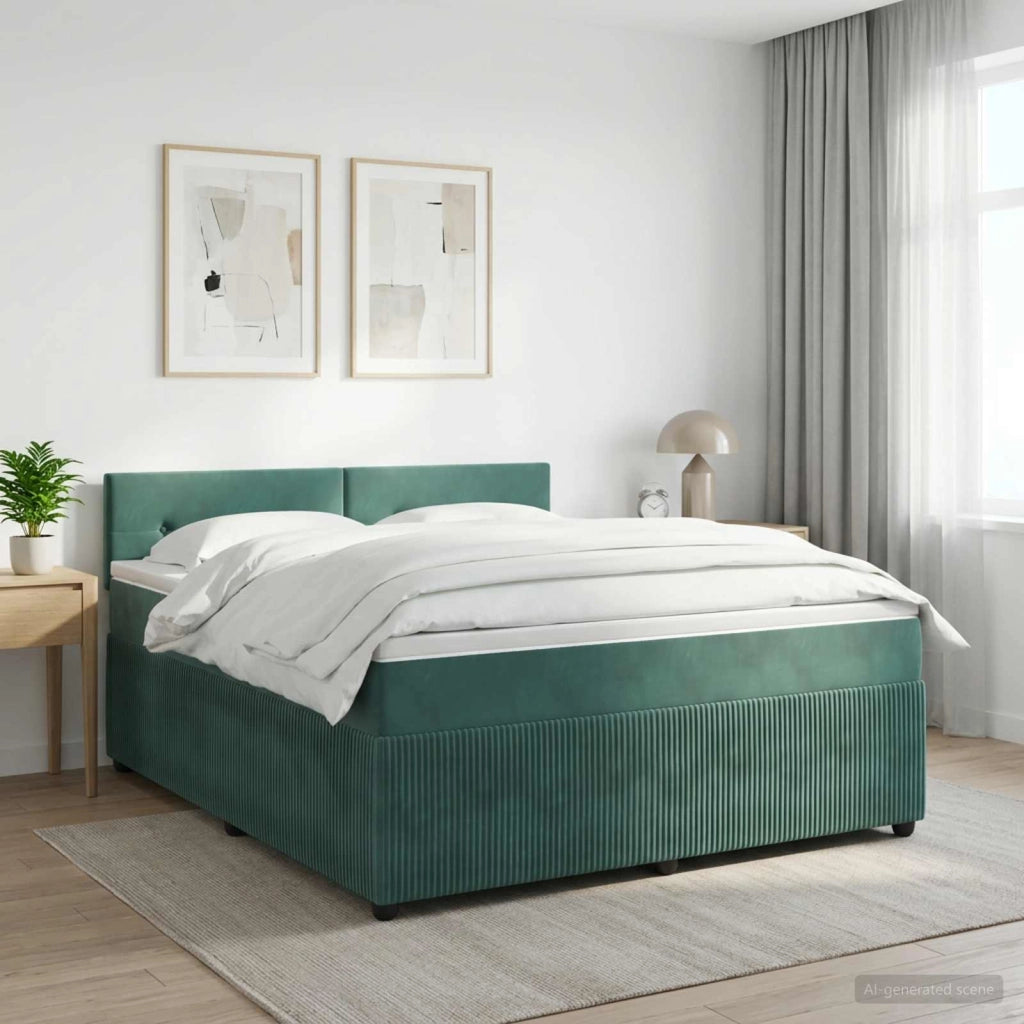 Letto box spring con materasso Verde Scuro 160 x 200 cm Velluto 3451712