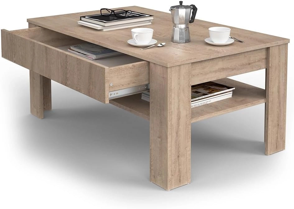 Tavolino Milan, Sonoma, 92.2 x 65 cm, con vano portaoggetti per riporre riviste e telecomandi
