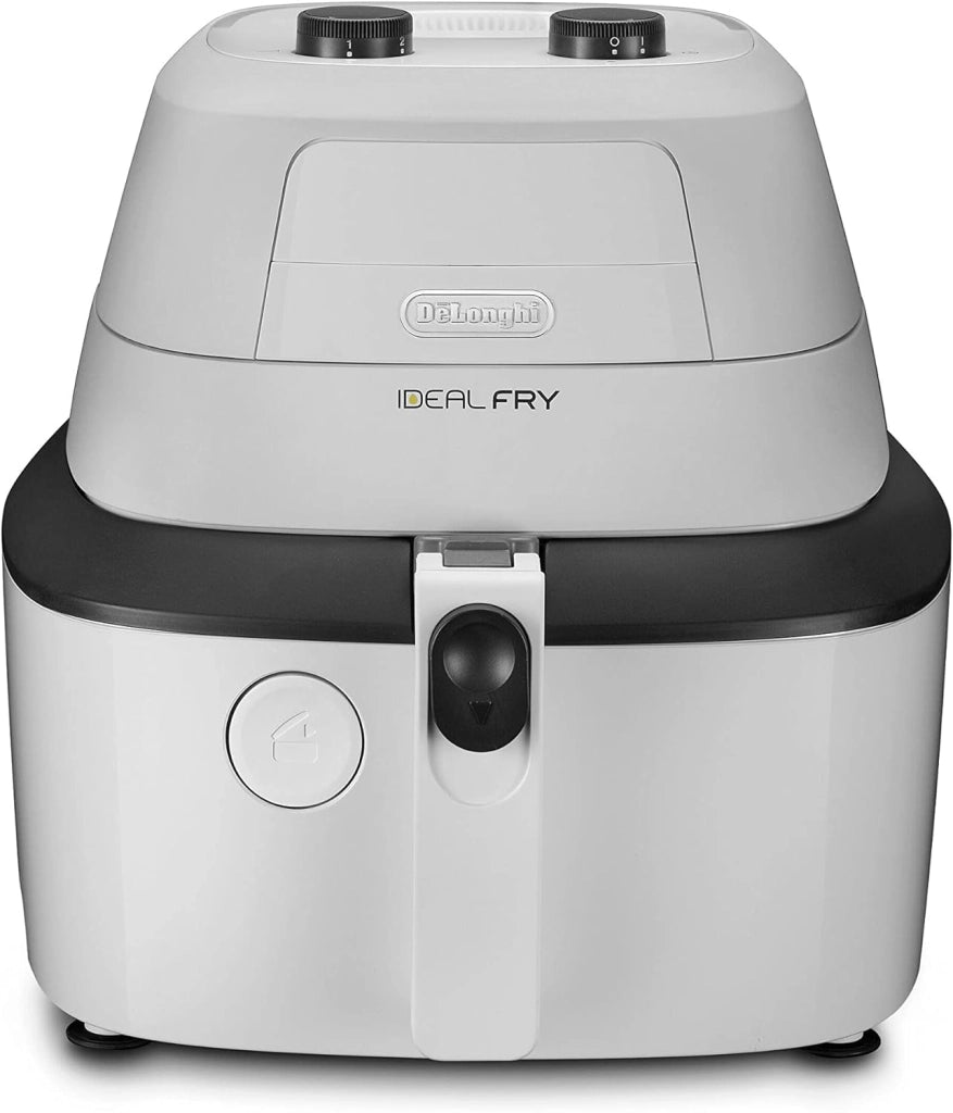 De'longhi fh2101.w idealfry friggitrice ad aria calda, capacità 1kg, frittura leggera e sana, pannello di controllo manuale, vasca removibile da 3,9l, pratico coperchio e timer regolabile, bianco