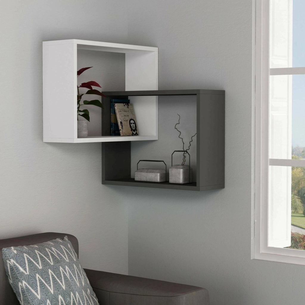 Mensola Leslie, Scaffale, Ripiano a muro, Scaffalatura multiuso, 68x60h68 cm, Bianco e Antracite