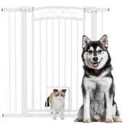 Cancellino per Cani Regolabile con Estensioni e Porta per Gatti, 76-104x106cm, Bianco