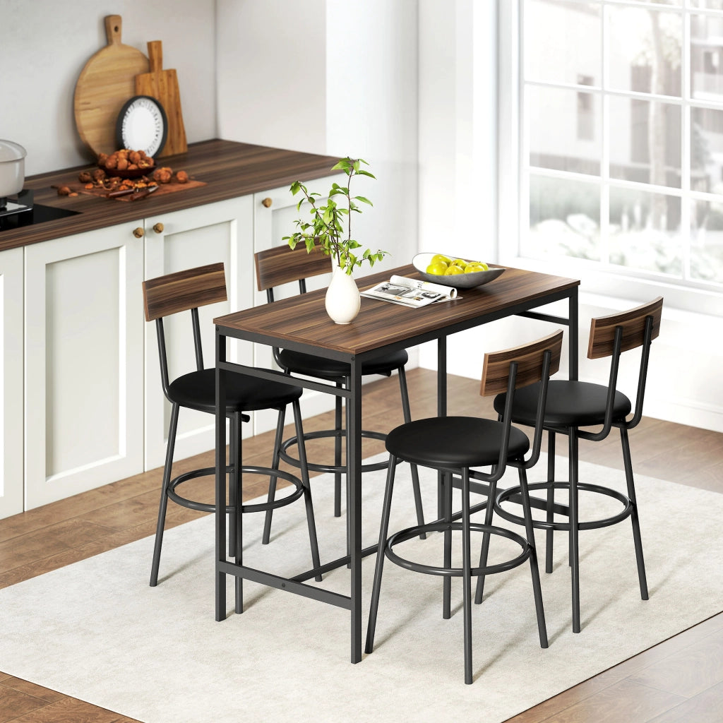 Set tavolo bar con 4 sedie ¨C zephmum ¨C design industriale, legno e acciaio, marrone