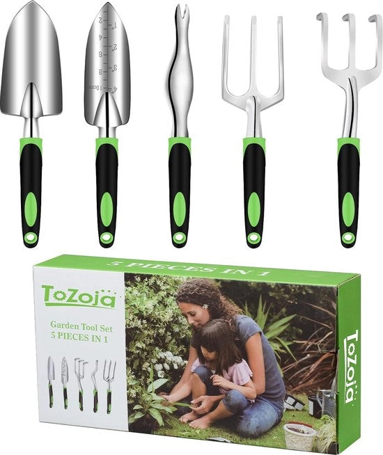 Set di attrezzi da giardino, attrezzo da giardino in alluminio fuso con manico antiscivolo in gomma, manico ergonomico, vanga per giardino, falce, badile, forca per mani e vaso per piante, regalo per uomini e donne