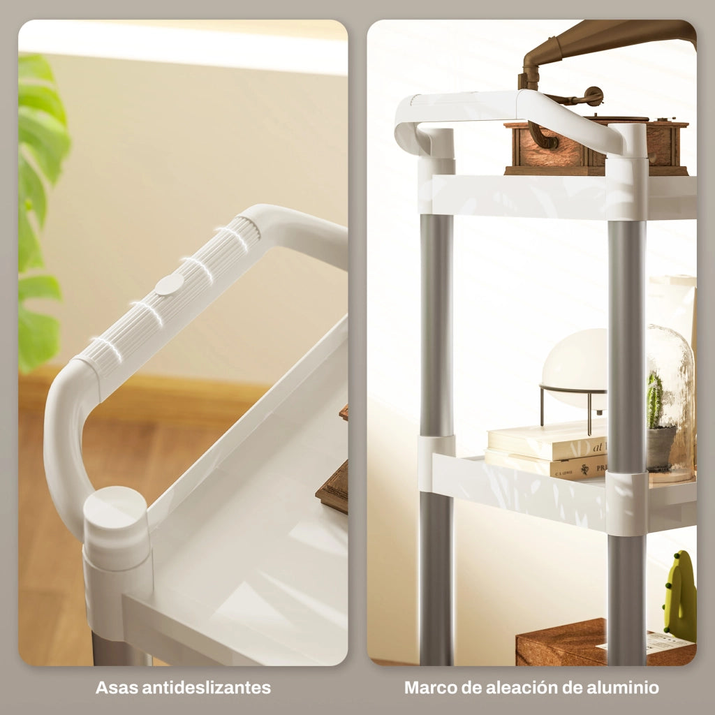Carrello da cucina 3 livelli ¨C zephmum ¨C 88x44x93 cm bianco