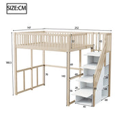 Letto a soppalco 140x200cm - Xylo - Pino massiccio scala di sicurezza per bambini/adolescenti/adulti