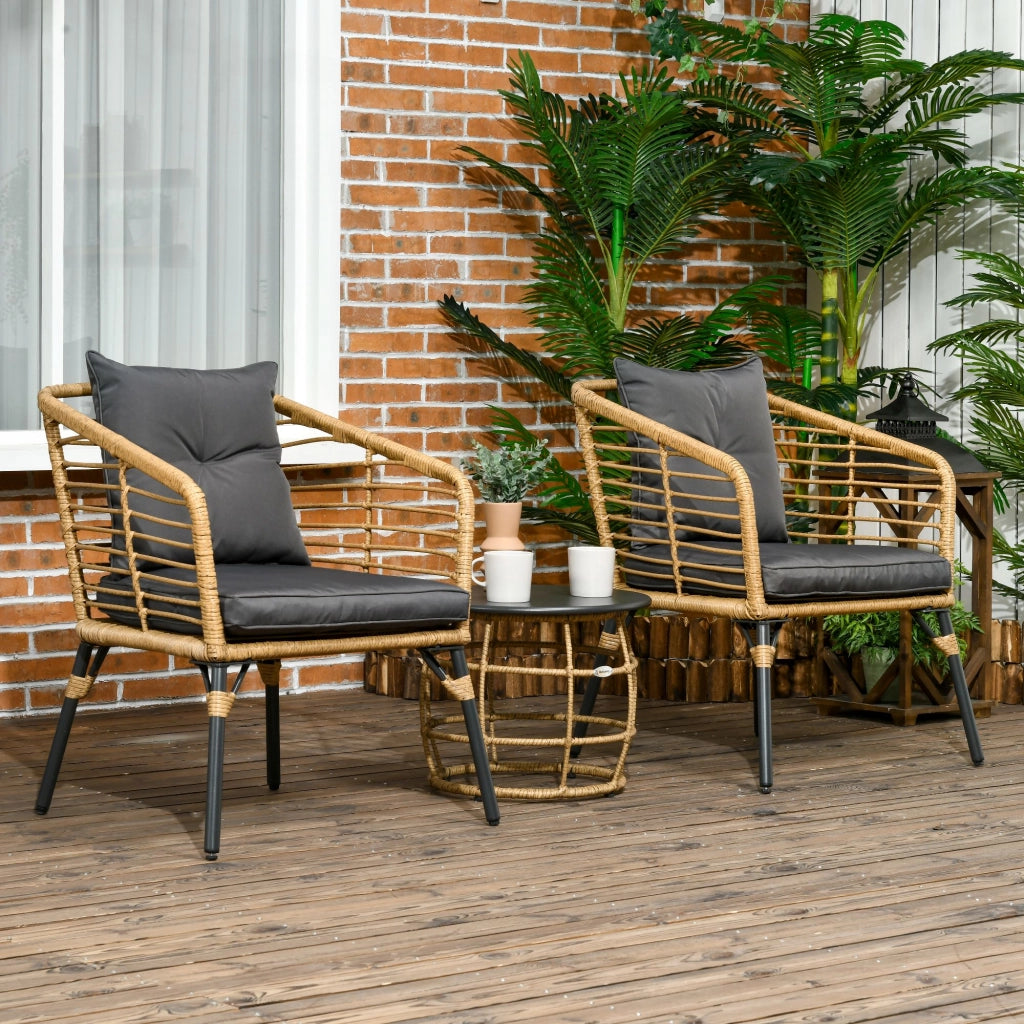 SET BISTROT 3 PEZZI in PE Rattan, Sand, con 2 poltrone e tavolino
