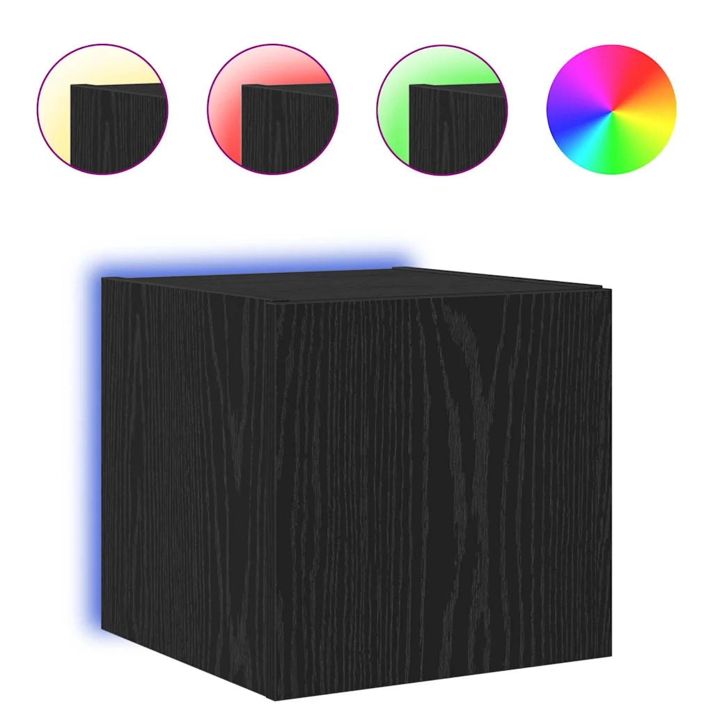 Mobile TV da parete con LED Rovere Nero 30,5 x 35 x 30 cm