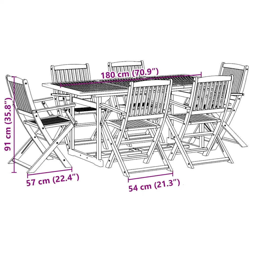 Set da Pranzo da Giardino 7pz 180x90x75cm Legno Massello Acacia 3321528