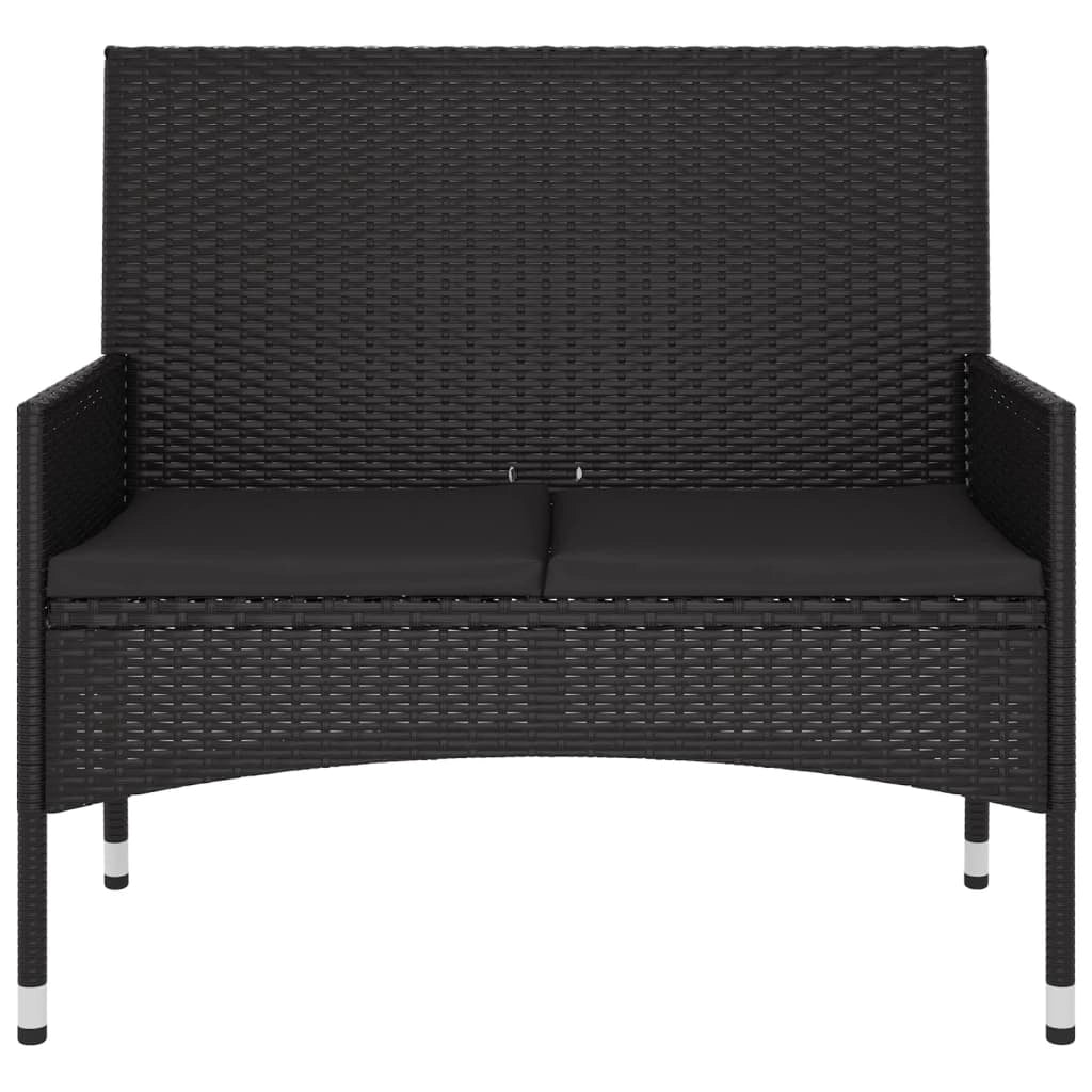Panca da giardino a 2 posti mobili da esterno per patio mobili da terrazza con cuscini resina intrecciata nera 02_0011779
