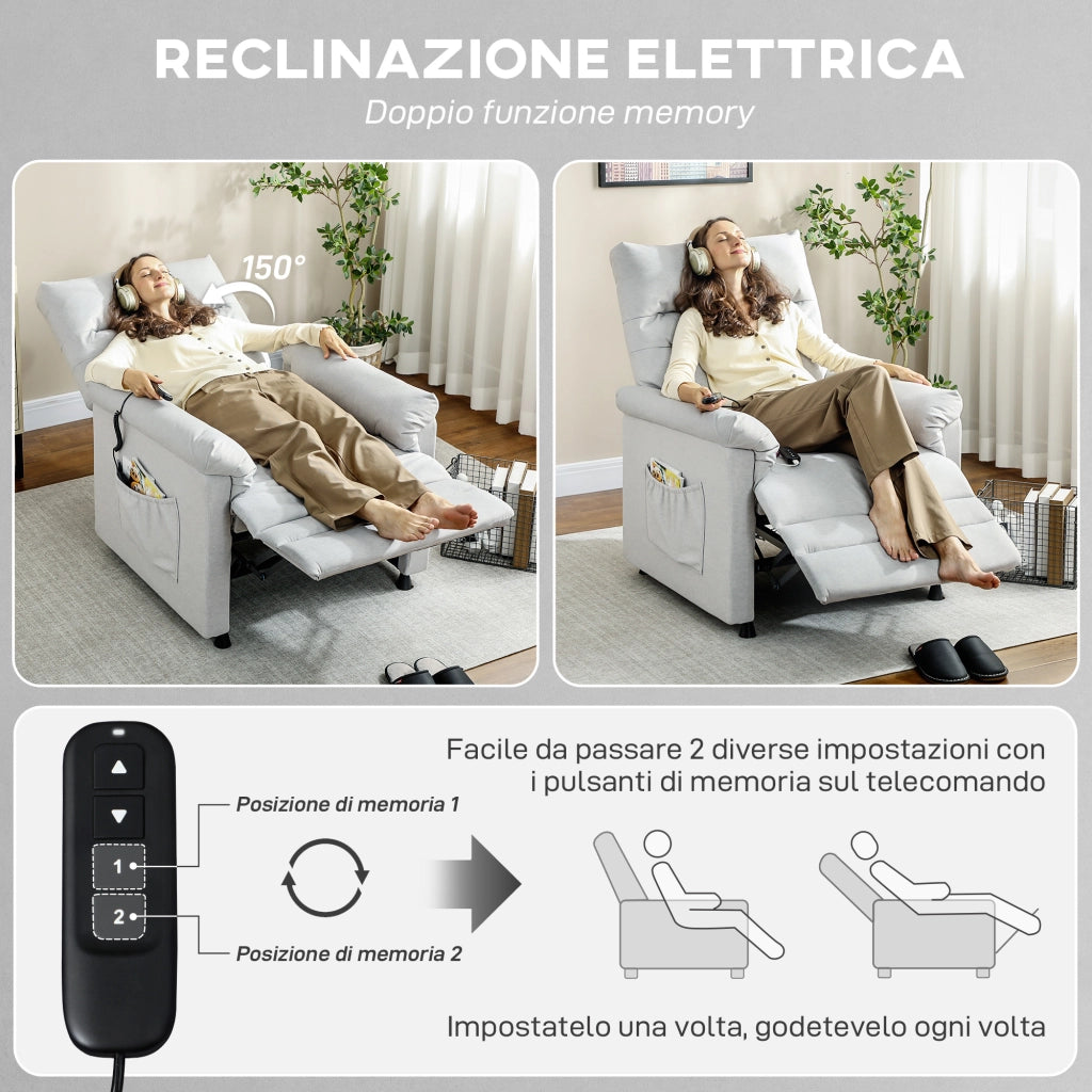 Poltrona Reclinabile con Riscaldamento, 8 Punti Massaggio e 5 Modalità 82x99x106 cm in Tessuto Effetto Velluto Grigio