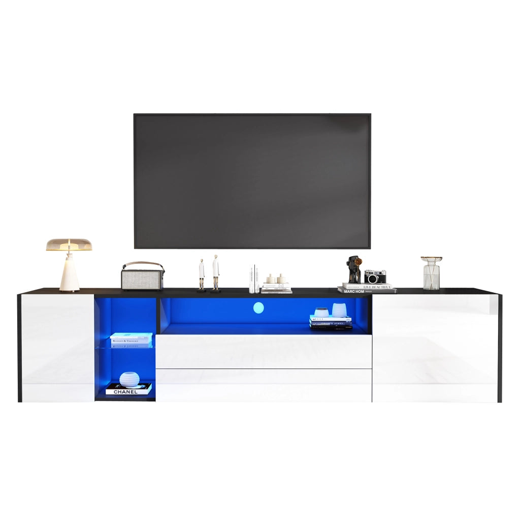 Mobile TV 180x40x45 cm con LED; 2 cassetti e 2 vani; bianco/nero