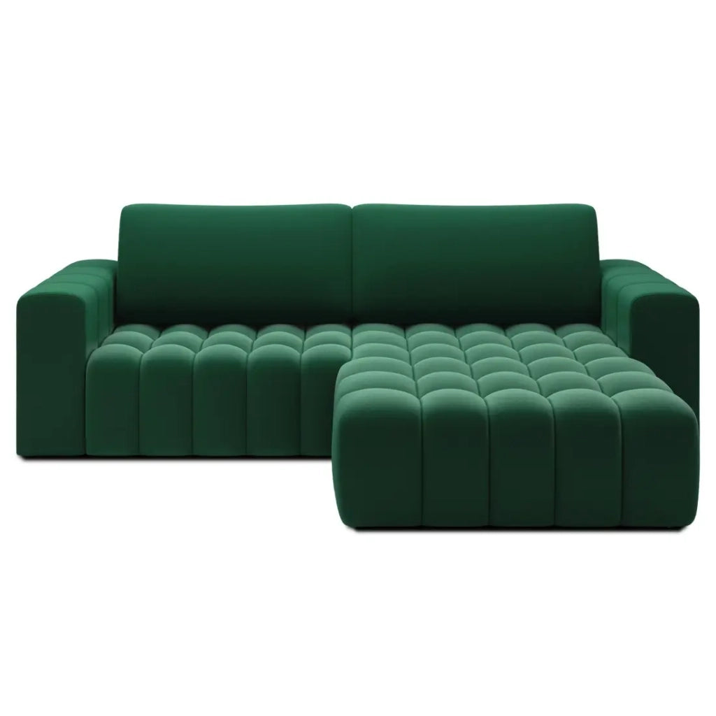 Divano angolare convertibile DORY verde scuro 250 cm con vano contenitore angolo destro
