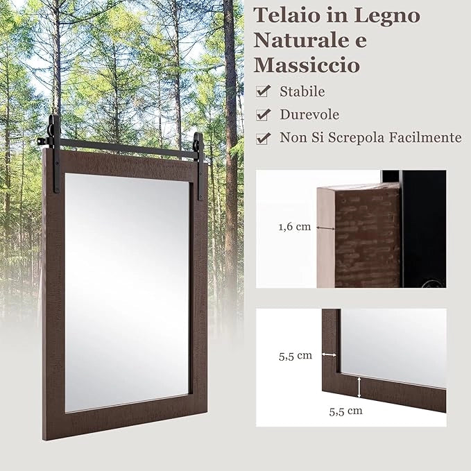 Specchio da Parete 76,5 x 56 cm, Specchio Rettangolare con Cornice in Legno e Staffa in Metallo, Specchio da Bagno Corridoio Soggiorno, Bianco (Noce)