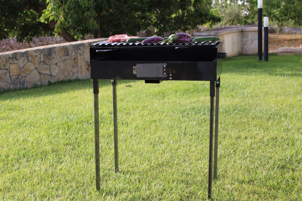 BARBECUE FERRO TIPO PESANTE 70x35cm CON GRIGLIA RECUPERA GRASSI REGOLABILE