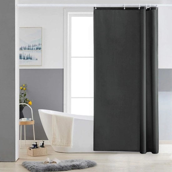 Gordino per doccia in tessuto di poliestere, resistente alla muffa, impermeabile e lavabile, per angolo doccia e piccole vasche, con 6 anelli, colore grigio scuro, 80 x 180 cm