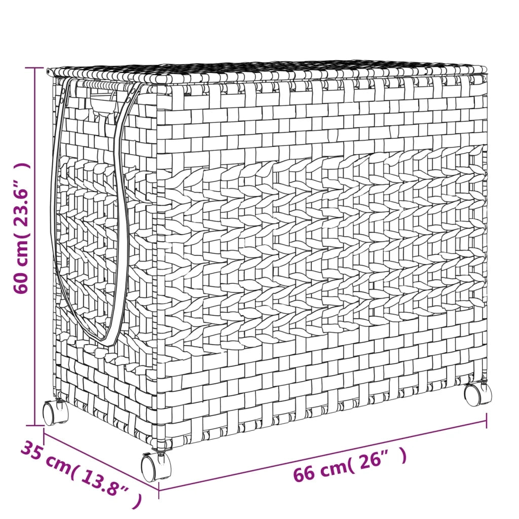 Cesto Portabiancheria Ruote Marrone Scuro 66x35x60 cm Rattan CFW5936662