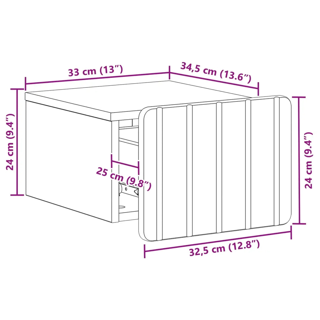 Mobiletto da notte a muro Rovere Artigianale 33 x 34,5 x 24 cm 898273