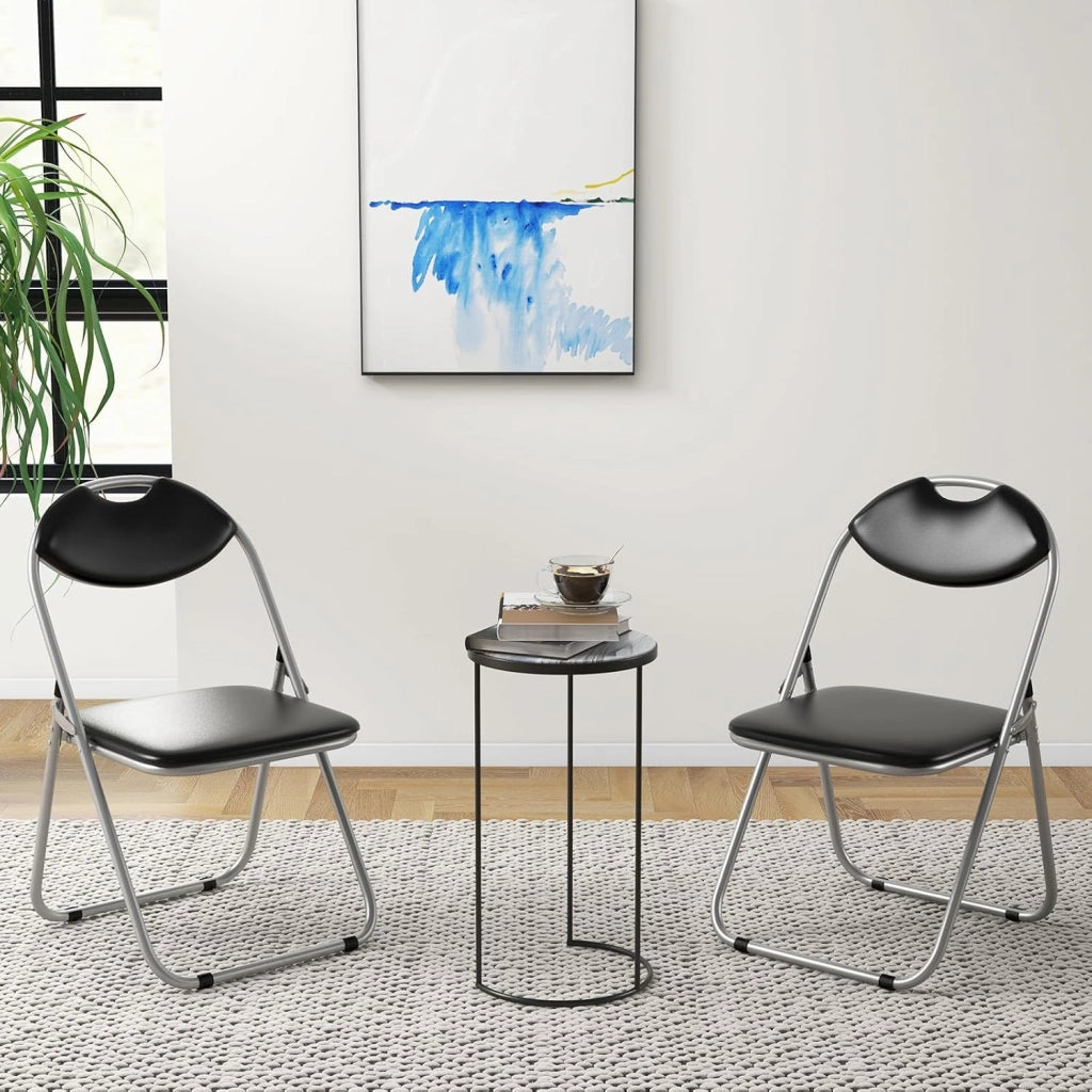Set Sedia Pieghevole Imbottita 6 Pezzi, Sedie Pieghevoli Salvaspazio in Metallo con Piedini Antiscivolo, Sgabello Pieghevole Multiuso per Salotto Cucina Ufficio, Nero