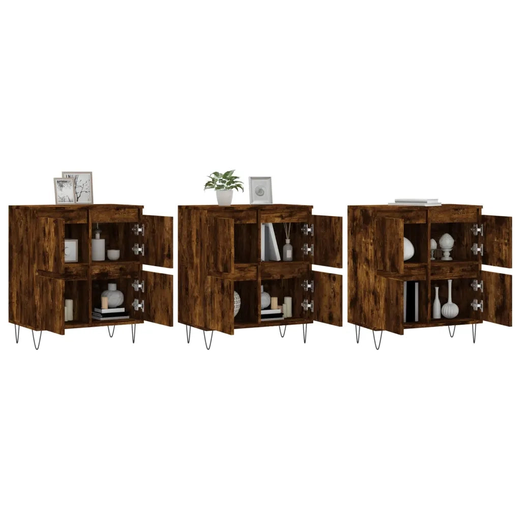 Credenze 3 pz | Madia | Buffet da pranzo | Armadio da pranzo Rovere Fumo in Legno Multistrato