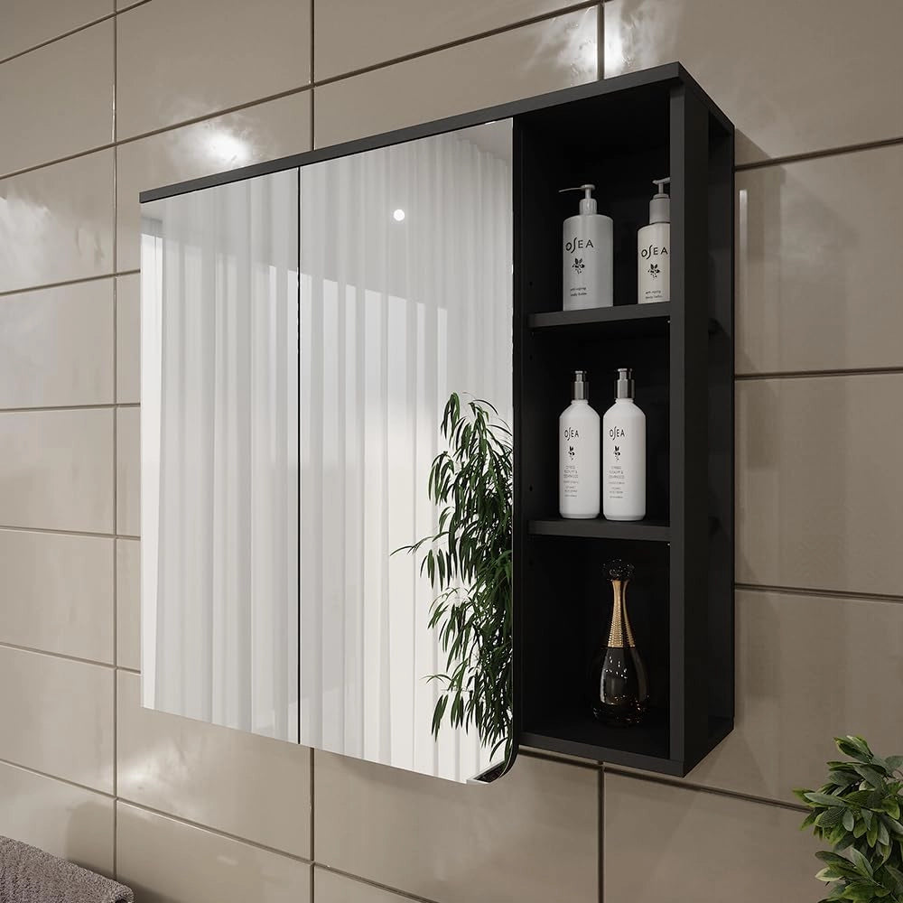 Mobile a specchio Karen, Antracite/bianco, 80 x 75 cm