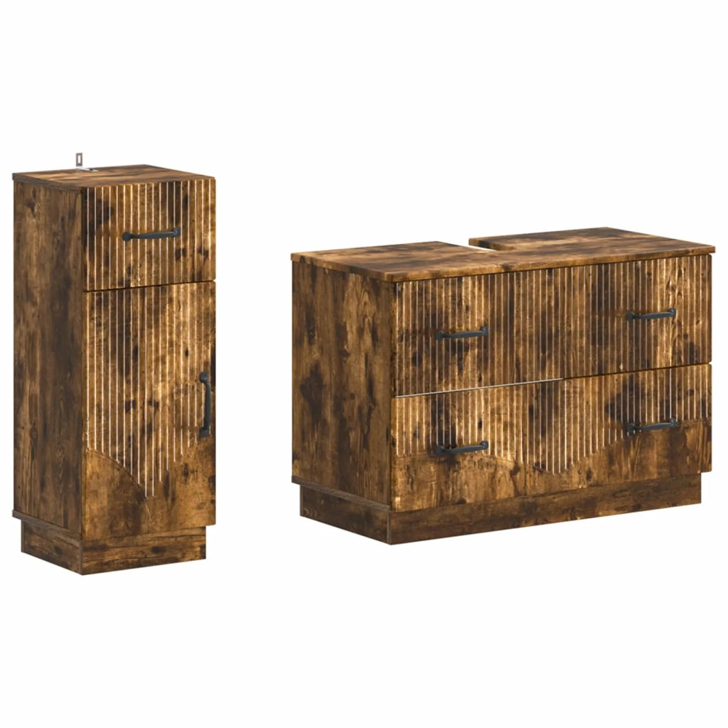 Set di Armadi da Bagno da 2 Pezzi HOORN Rovere Fumo 3417716