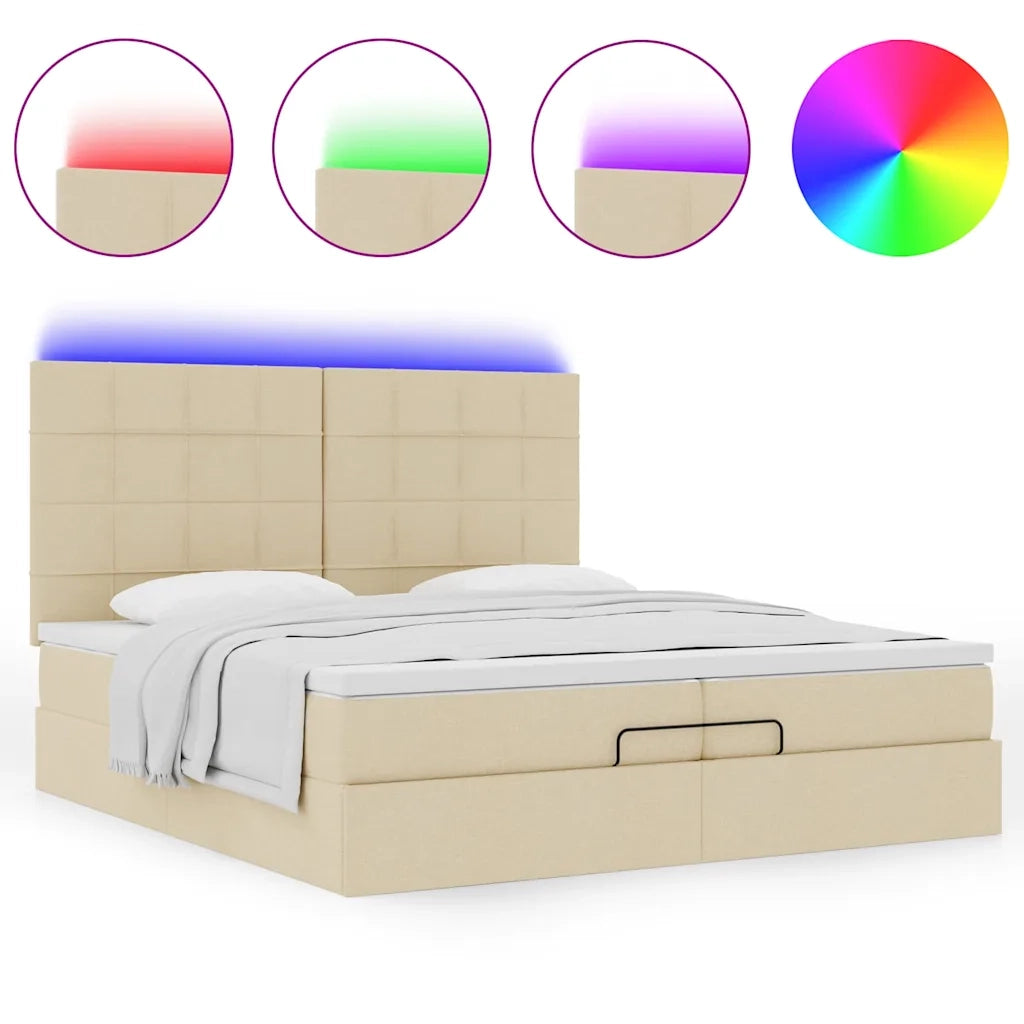 Struttura Letto Pouf con Materassi Crema 200x200 cm in Tessuto 3314036