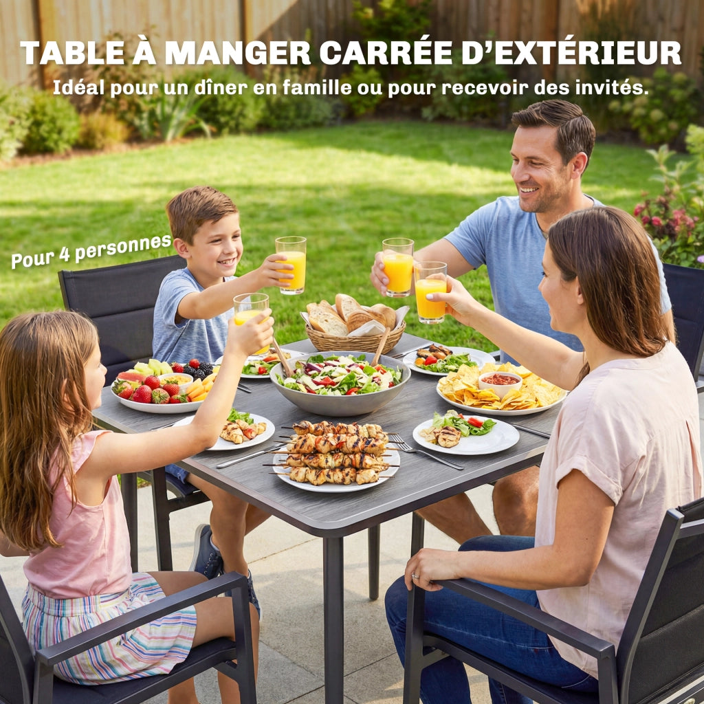 Tavolo da pranzo per esterni rettangolare per 4 persone con foro ombrellone ¨C zephmum ¨C 85x85x72.5 cm grigio