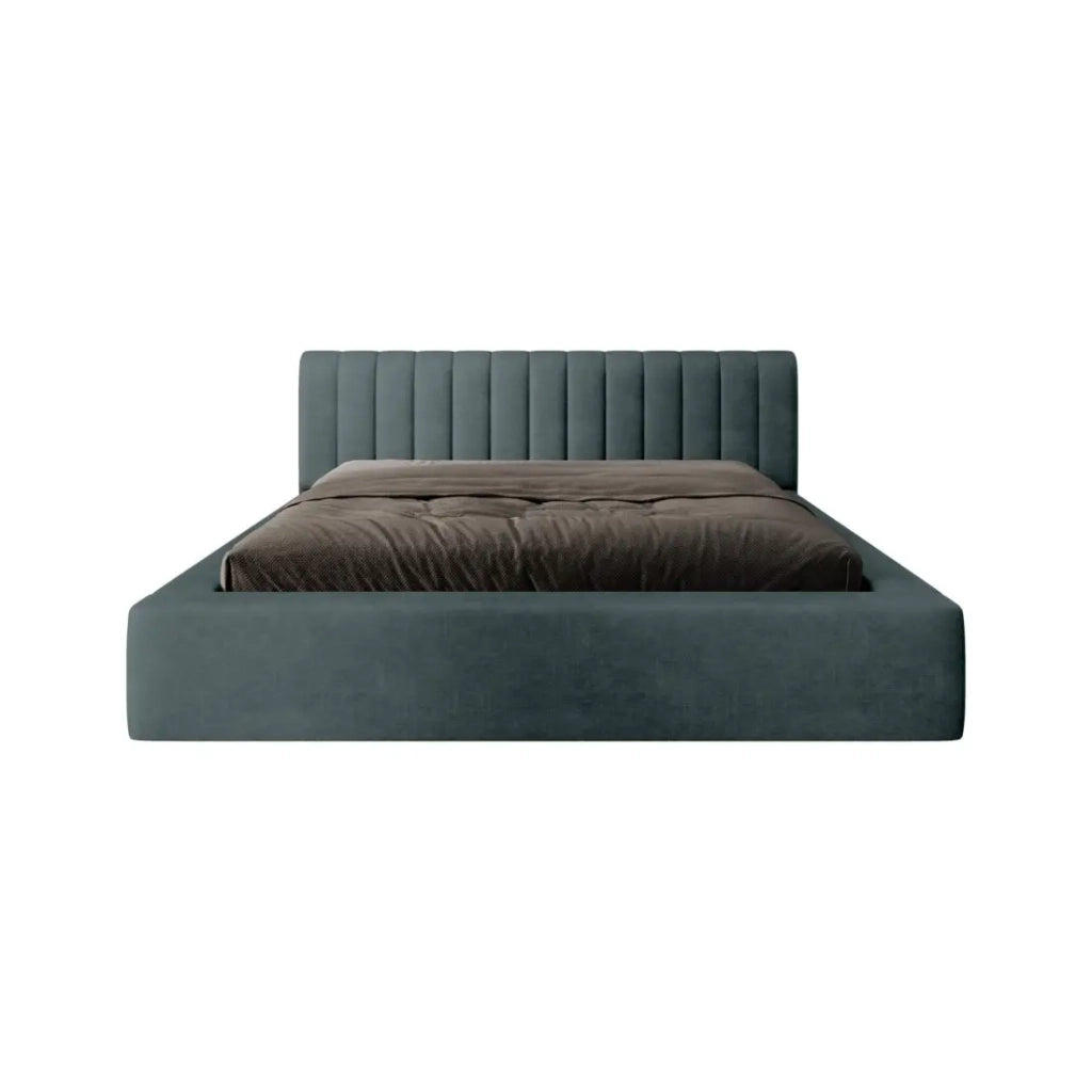 Letto contenitore CERVIN – Velluto morbido Notte smeraldo – 160x200 cm – Rete sollevabile – Design elegante