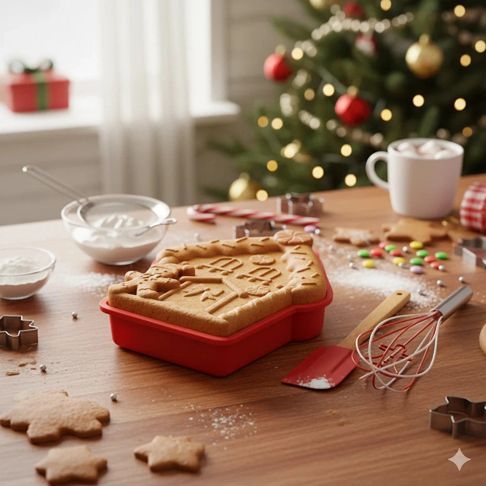 Trade Shop - Set Pasticceria Natalizio Da 3 Pezzi Con Stampo In Silicone Frusta In Acciaio Spatola -
