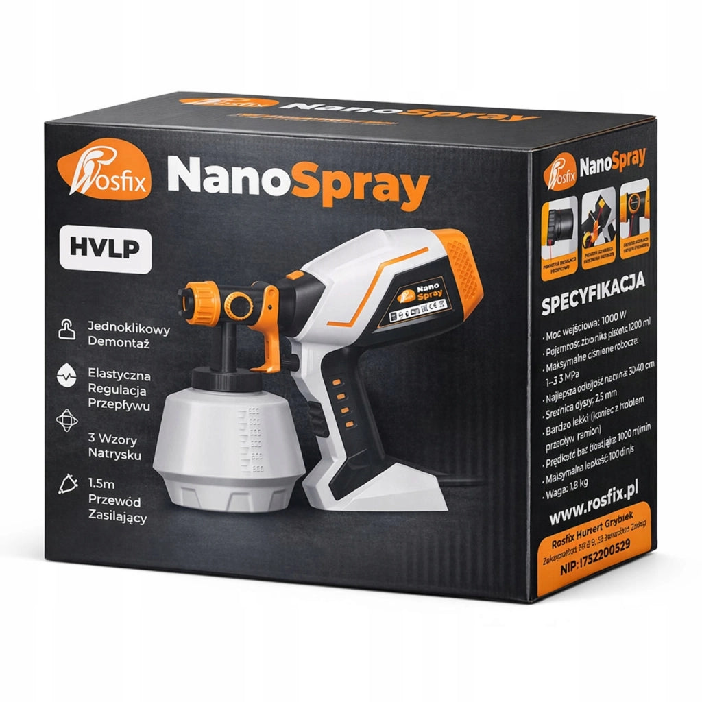 Pistola a Spruzzo Elettrica NanoSpray HVLP 1000W – 5 Ugelli, Serbatoio 1200ml | Verniciatura Pareti, Mobili, Recinzioni