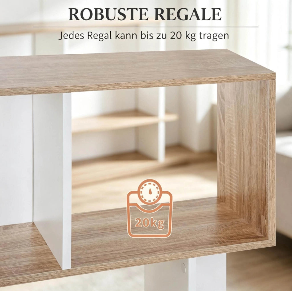 Libreria moderna a S 5 ripiani rovere e bianco 60x24x184,5 cm