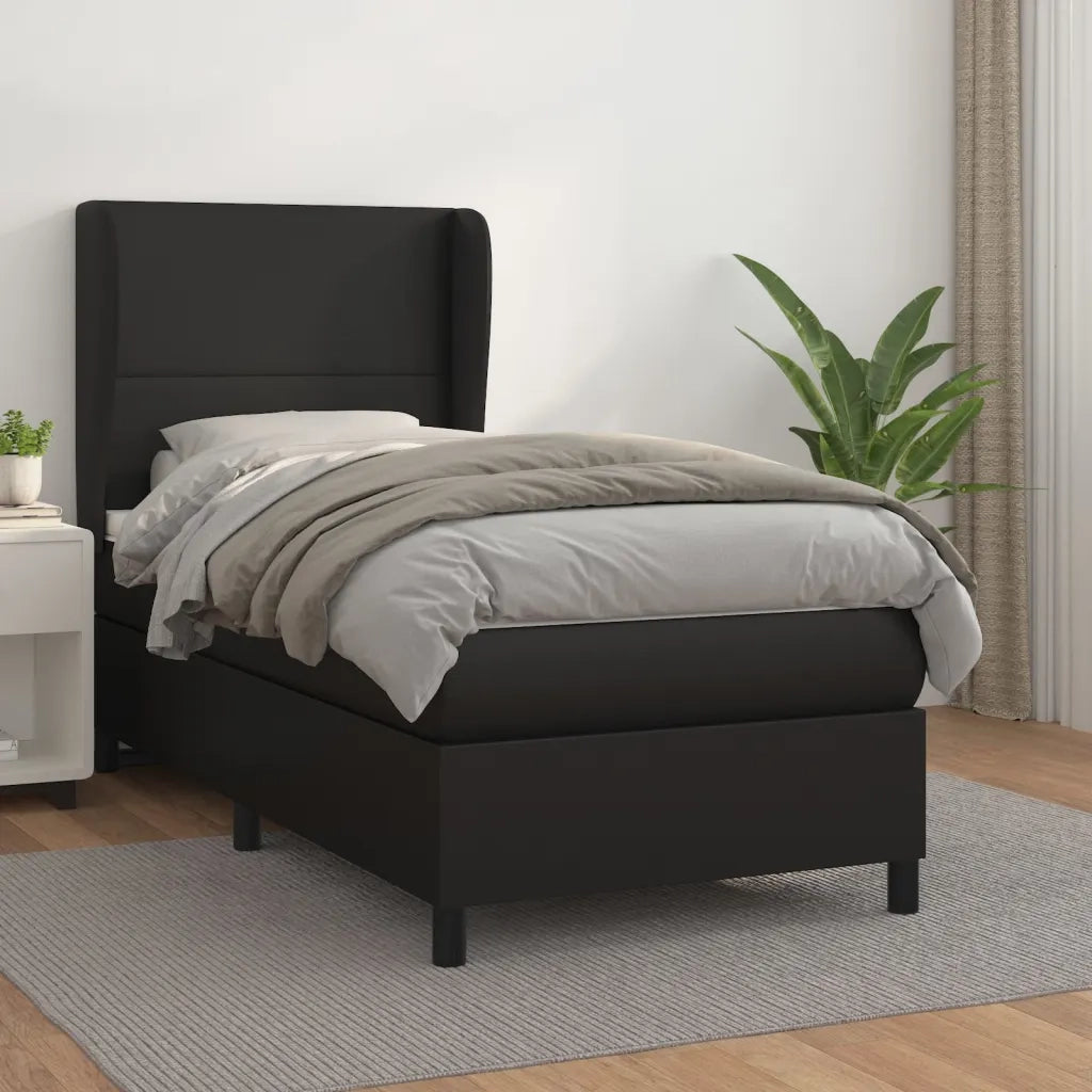 Letto singolo | Letto per adulti | Giroletto a Molle con Materasso Nero 80x200 cm in Similpelle