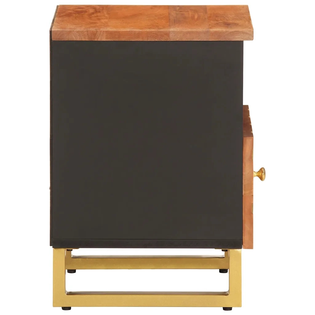 Comodini 2 pz-Set di 2 Tavolino da notte Marrone e Nero in Legno Massello di Mango