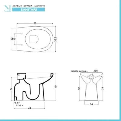 Water bidet combinato in ceramica con scarico a pavimento H 40 cm