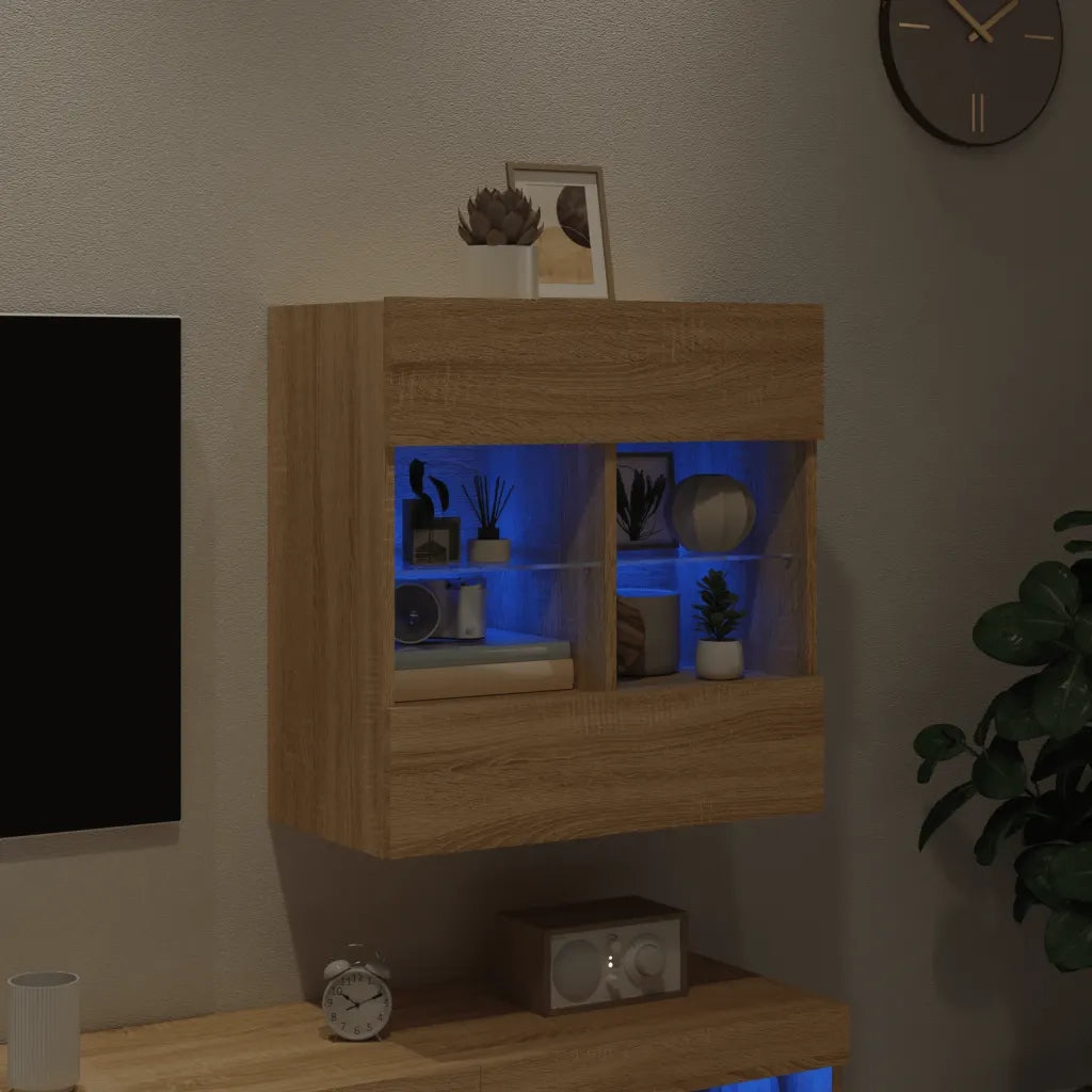 Mobile TV a Parete | Armadietto TV | Mobile Porta TV con Luci LED Rovere Sonoma 58,5x30x60,5 cm