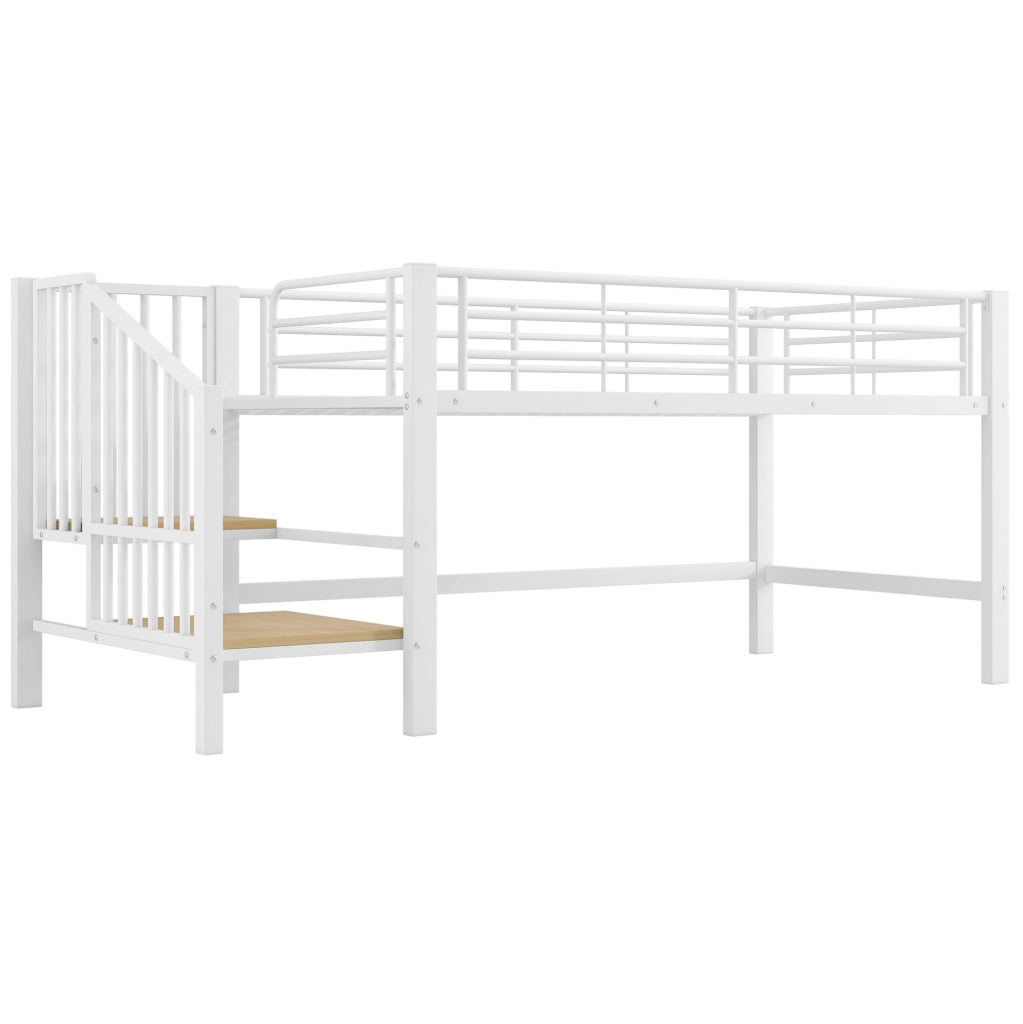 Letto a soppalco 90x200 cm con scala contenitore in MDF e metallo bianco