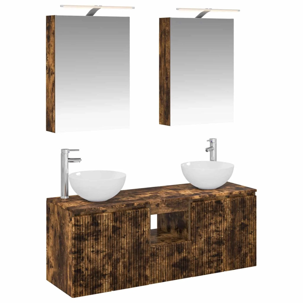 Set di Armadi da Bagno 5 pcs Rovere Fumo 50 x 14,5 x 70 cm 3406355