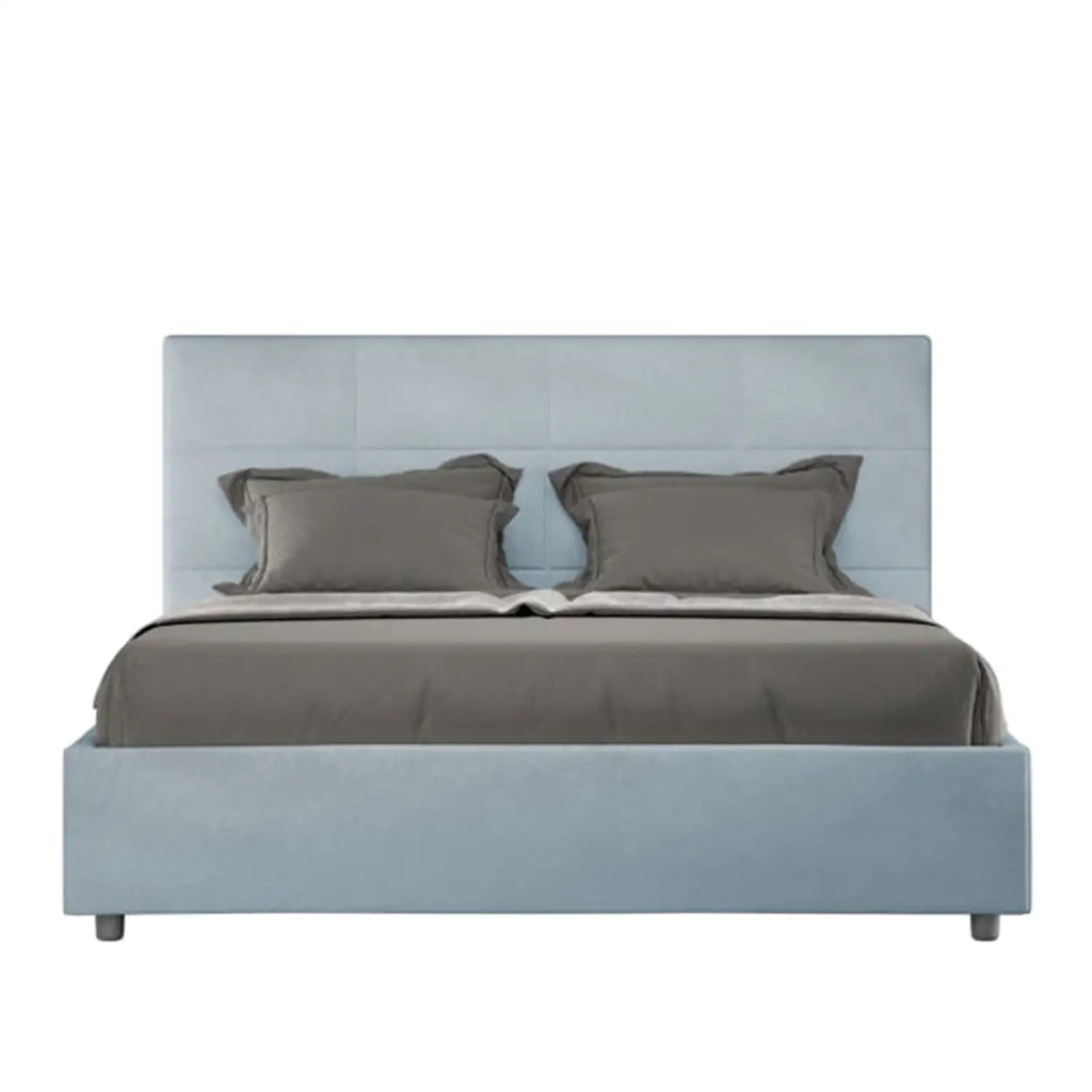 Letto matrimoniale francese senza rete imbottito 140x200 microfibra azzurro Mika