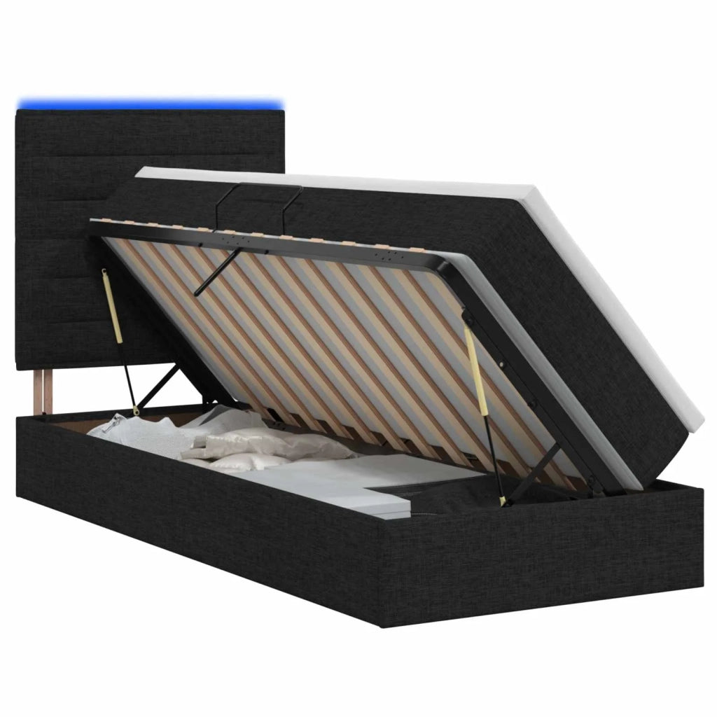 Letto con contenitore LED e materasso Nero 90 x 190 cm Tessuto 3459851