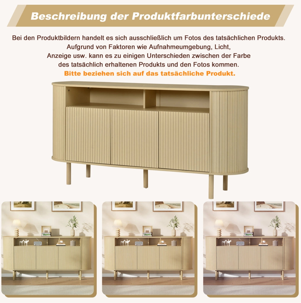 Credenza moderna 160 cm con 3 ante e vani aperti