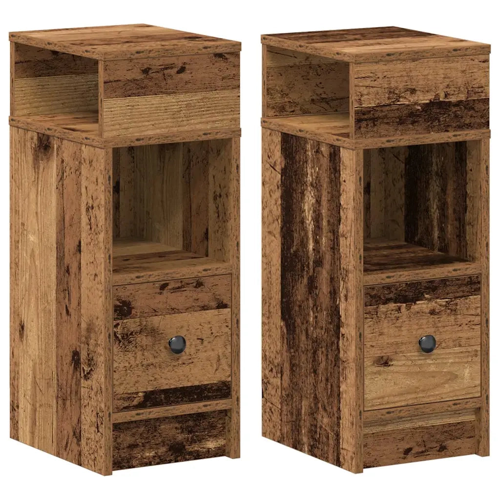 Comodini 2 pz con Cassetto Legno Antico 25x31x66 cm
