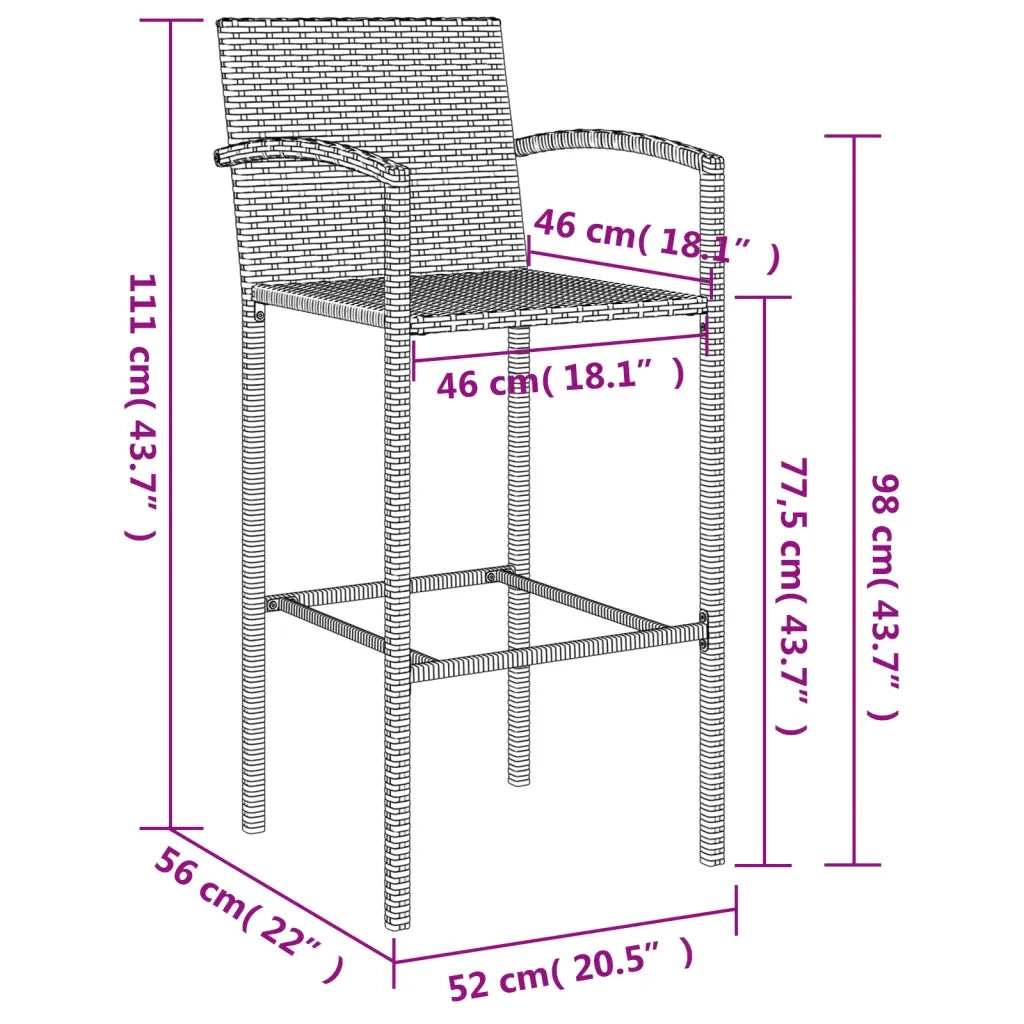 Set da Bar da Giardino 7 pz Nero in Polyrattan 3187669