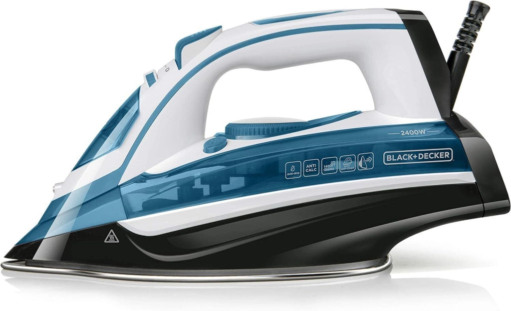 Black & Decker BXIR2402E ferro da stiro Ferro da stiro a secco e a vapore 2400 W Blu, Bianco