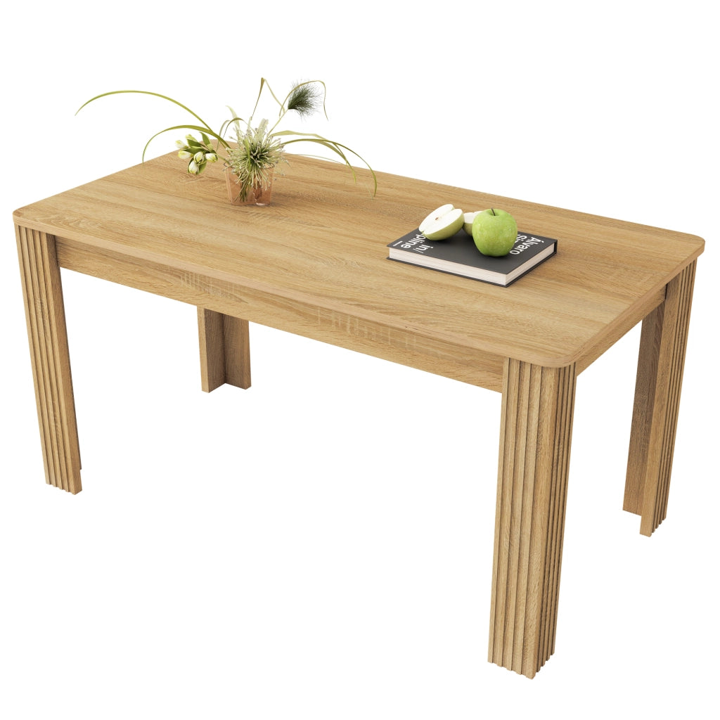 Tavolo da pranzo rettangolare con 4 gambe spesse design moderno effetto legno per sala da pranzo in truciolato rovere