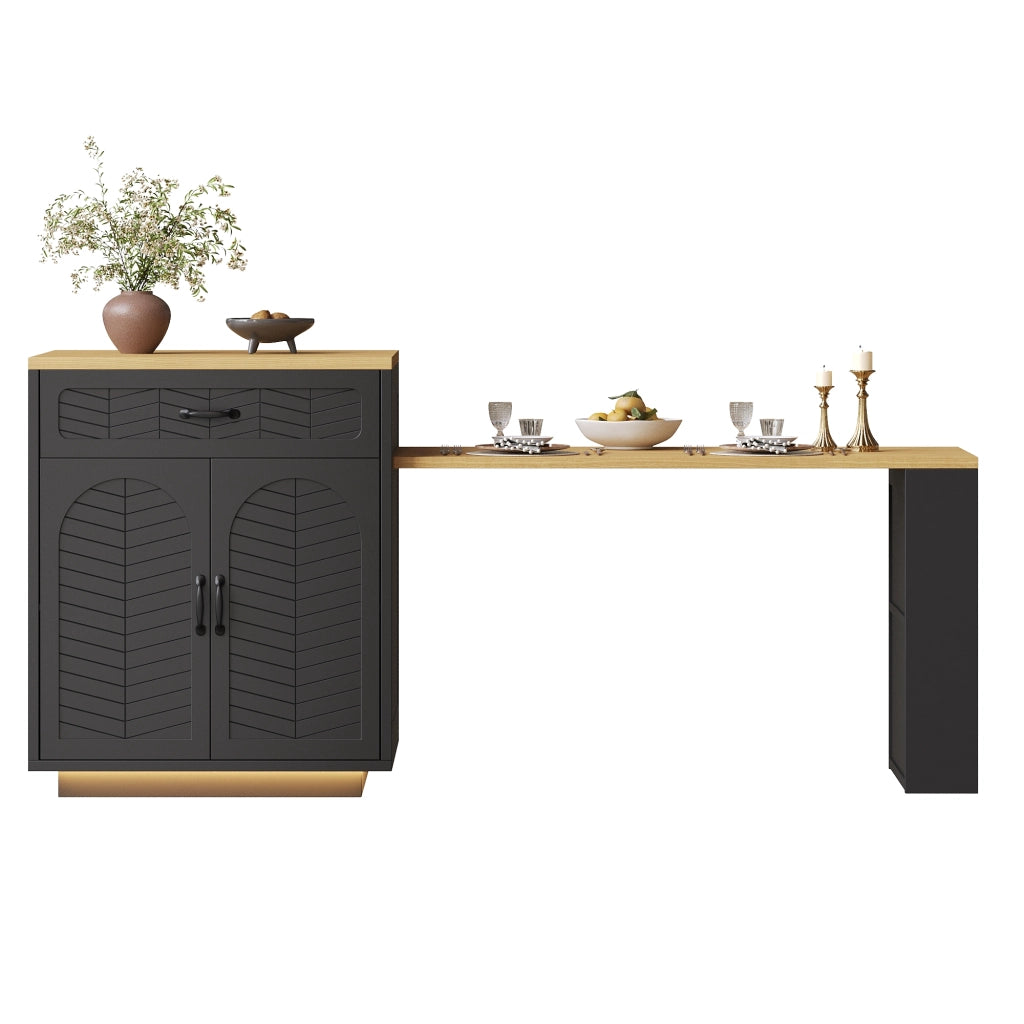 Tavolo Allungabile con Buffet, Cassetti e Luci LED ¨C MINIMAL ¨C Nero/Bianco