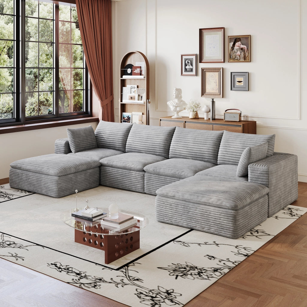 Divano Cloud 3 Posti in Velluto a Coste ¨C MINIMAL ¨C Grigio Scuro, 340 cm, Imbottito