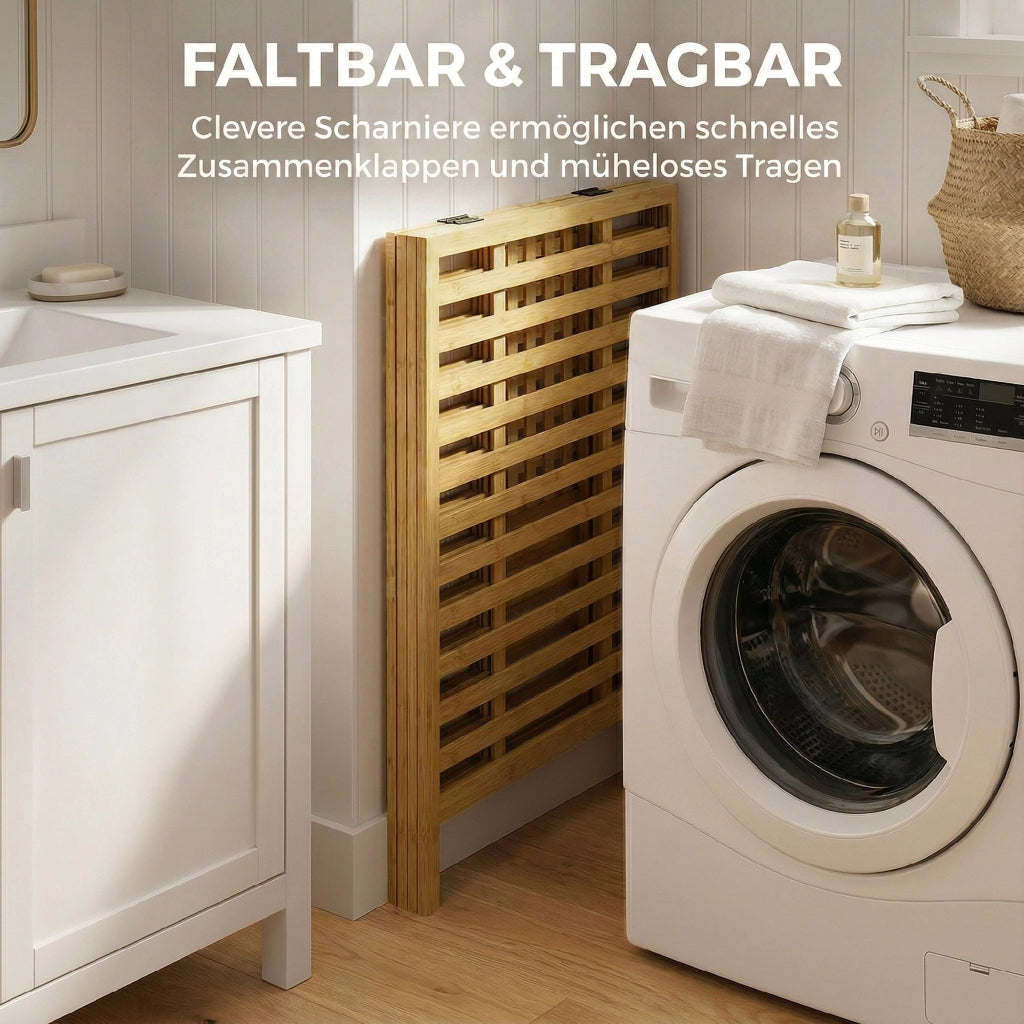 Cestino bucato in bamb¨´ con coperchio, 2 cestini, pieghevole, 64L ¨C zephmum ¨C Naturale e crema bianco