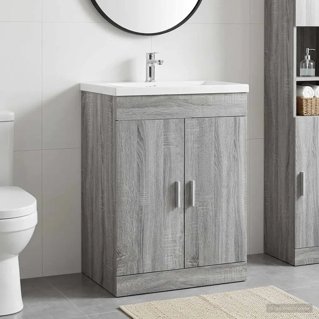 Mobiletto da Bagno Sotto Lavabo Sonoma grigio 56 x 37,5 x 81 cm 890685